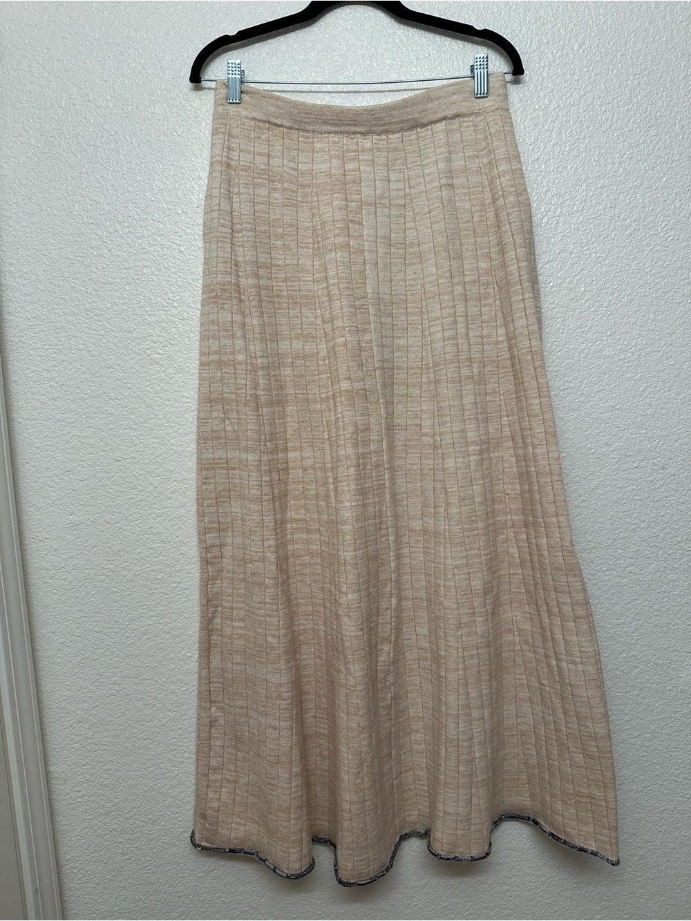 Neutral Beige Ribbed Maxi Skirt